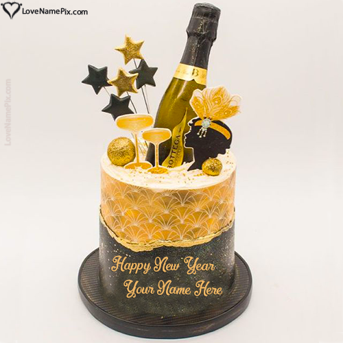 Stylish Happy New Year Wishes Cake for Friends With Name