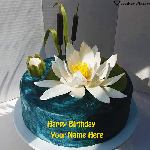 Stylish Water Lily Flower Birthday Cake With Name