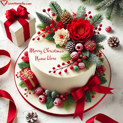 Traditional Christmas Wishes Cake Images Free With Name