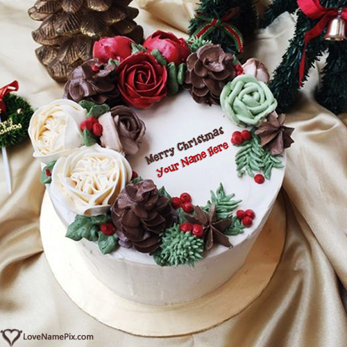 Traditional Merry Christmas Wishes Cake With Name