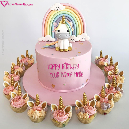 Unicorn Colorful Rainbow Cupcakes Birthday Cake With Name