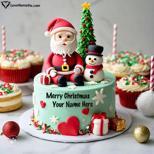 Unique Design Merry Christmas Wishes Cake With Name